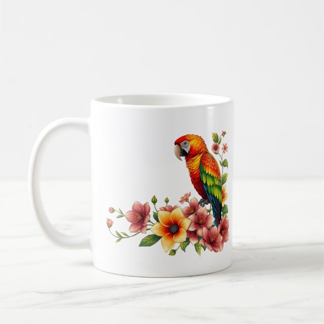 Mug Perroquet Tropical et Fleurs  (Gauche)