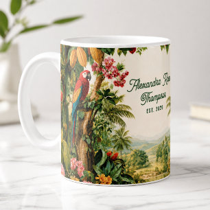 Mug Perroquets Tropicaux Fleur de Cacao Aquarelle Nom 