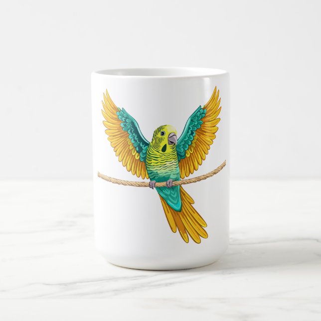 Mug Perruche ondulée sur une corde avec les ailes ouve (Centre)