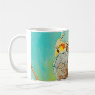 Mug Perruches dans le bouclage bleu-clair d'amour