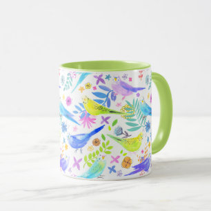 Mug Perruches lunatiques de perruche d'aquarelle