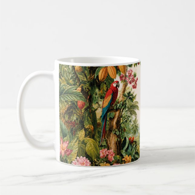 Mug Perruches Tropicales Fleur de Cacao Aquarelle (Gauche)
