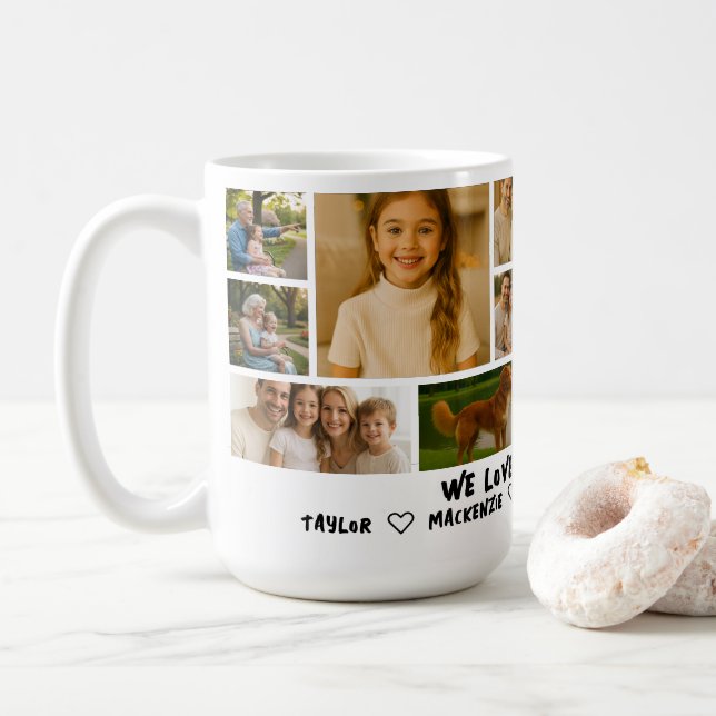 Mug Personalized 14 Photo Template Collage and Text  (Avec donut)