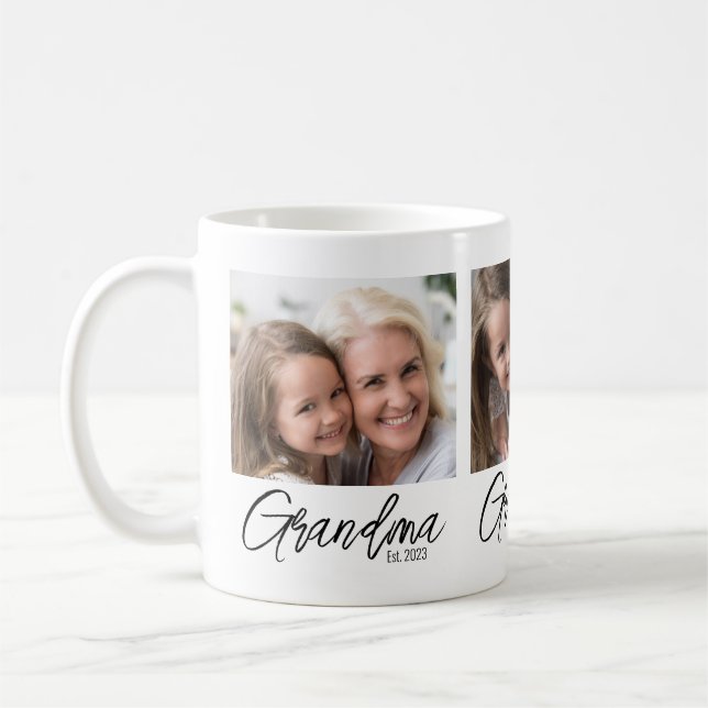 Mug Personalized 3 Photo Grandma Established Year (Gauche)