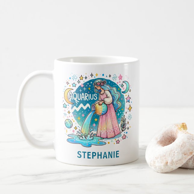Mug Personalized Aquarius Zodiac Water Bearer  (Avec donut)