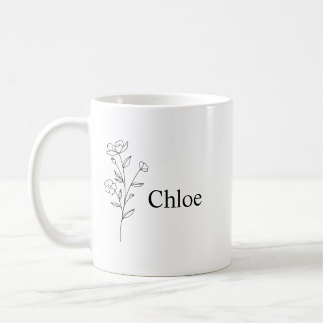 Mug Personalized Birth Flower Ceramic Mug, Custom name (Gauche)
