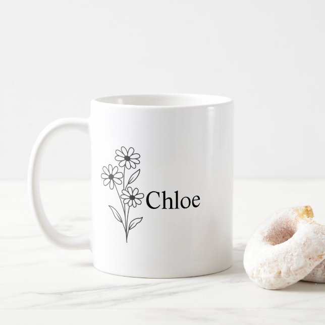 Mug Personalized Birth Flower Ceramic Mug, Custom name (Avec donut)
