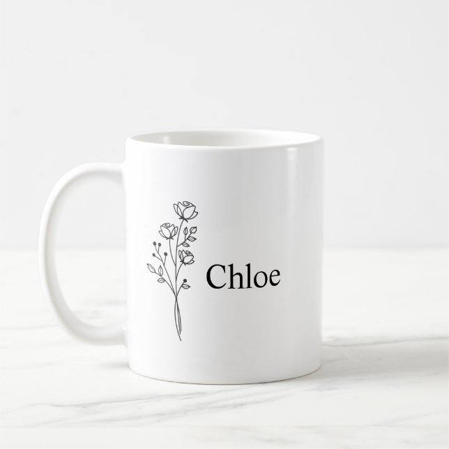 Mug Personalized Birth Flower Ceramic Mug, Custom name (Gauche)