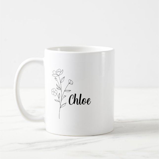 Mug Personalized Birth Flower Ceramic Mug, Custom name (Gauche)
