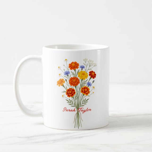 Mug Personalized Birth Flower Marigold Custom (Gauche)