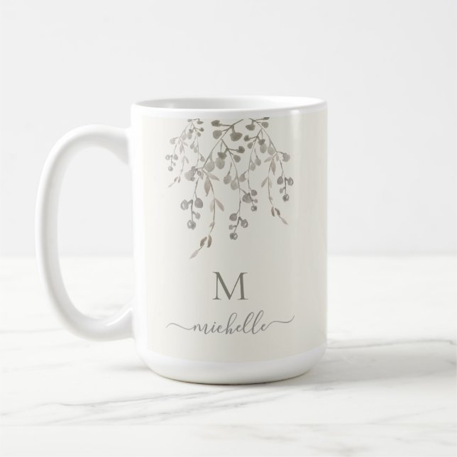 Mug Personalized Botanical Watercolor Monogram Ivory (Gauche)