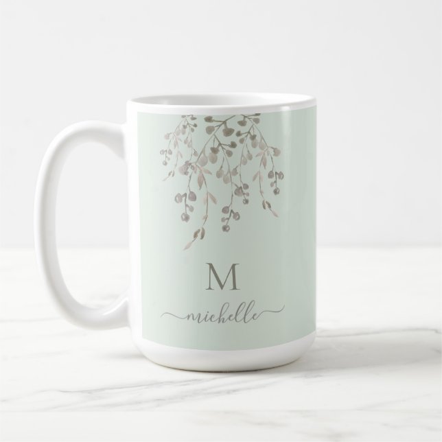 Mug Personalized Botanical Watercolor Monogram Sage (Gauche)