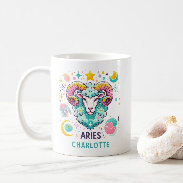 Mug Personalized Colorful Aries Zodiac Astrology Sign (Avec donut)