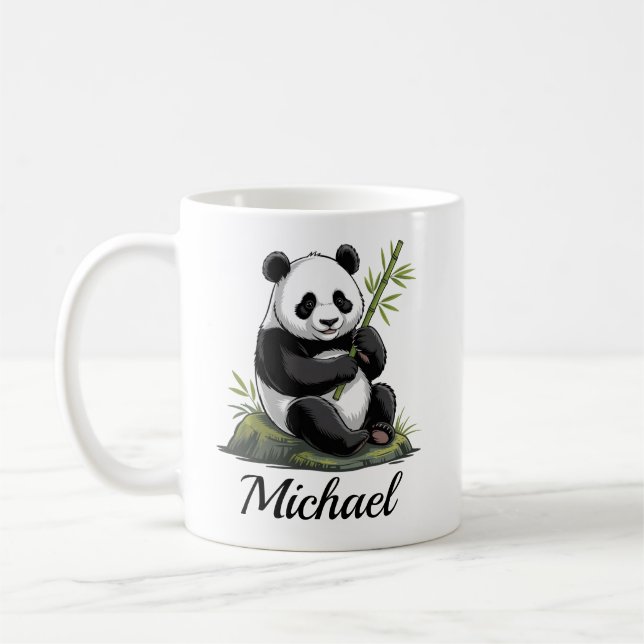 Mug Personalized Cute Panda Bear With Greenery Bamboo (Gauche)