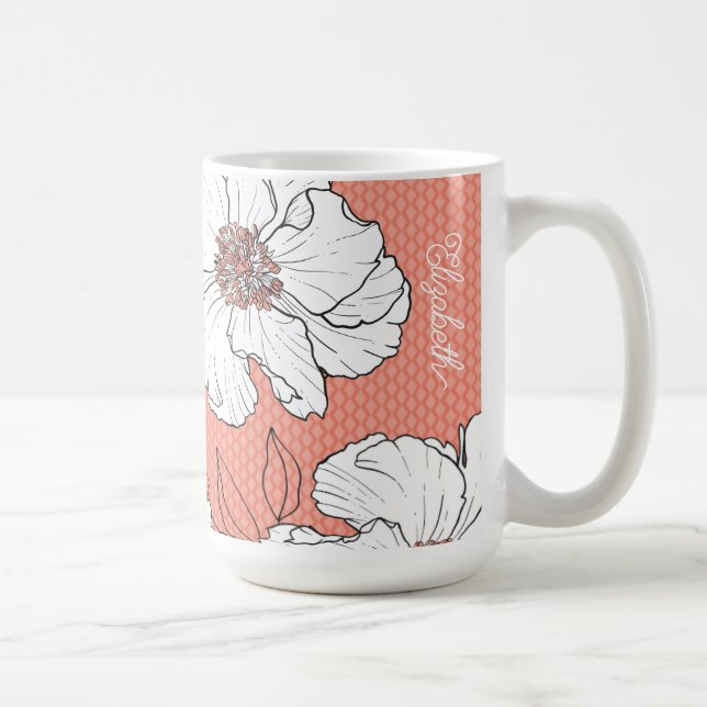 Mug Personalized Elegant White Florals on Coral (Droite)