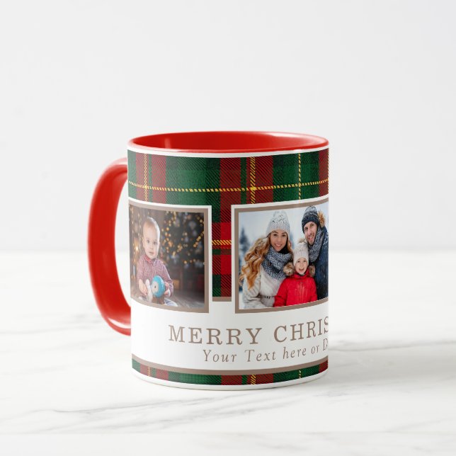 Mug Personalized Family 3 Photo Plaid Christmas  (Devant gauche)