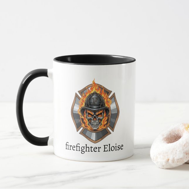 Mug Personalized Firefighter Skull Fireman  (Avec donut)