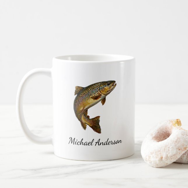 Mug Personalized Fishing Lover  – Trout Fishing Design (Avec donut)
