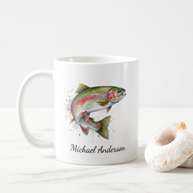 Mug Personalized Fishing Lover  – Trout Fishing Design (Avec donut)