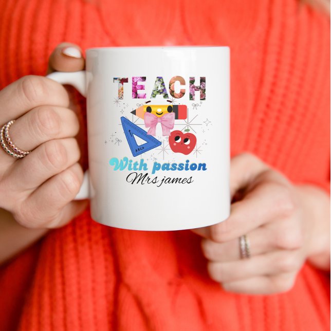 Mug Personalized floral letter coquette bow teacher (Créateur téléchargé)