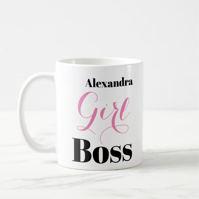 Mug Personalized Girl Boss Pink Black Elegant Script  (Gauche)