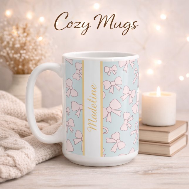 Mug Personalized Girl Cute Bow Name Blue Pink (Créateur téléchargé)