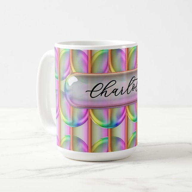 Mug Personalized Iridescent Glass Custom Name Modern (Devant gauche)