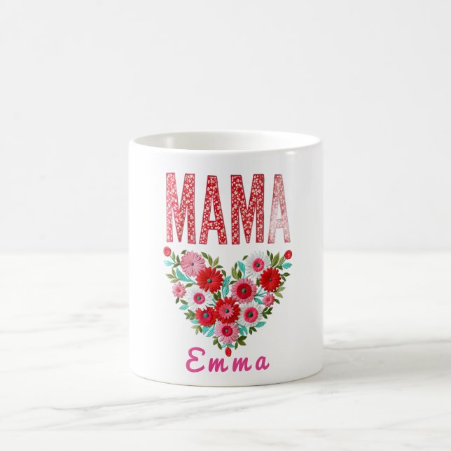 Mug Personalized Mama Heart Floral Custom Gift (Centre)