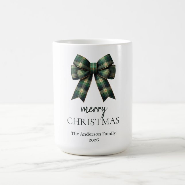 Mug Personalized Merry Christmas | Green Plaid Bow (Centre)