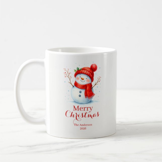 Mug Personalized Merry Christmas Snowman Custom Year  (Gauche)