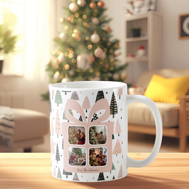 Mug Personalized Modern Pink Christmas Gift Box Photo (Créateur téléchargé)