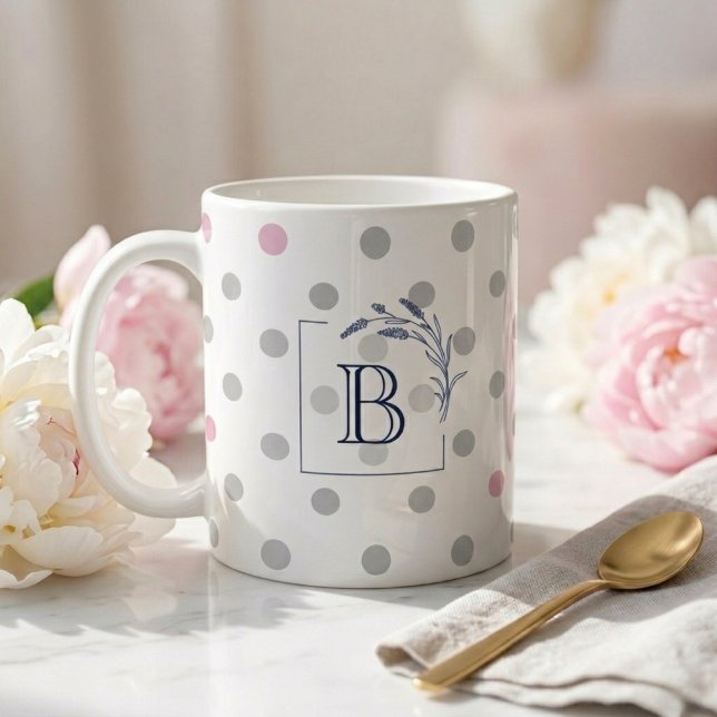 Mug Personalized Monogram Wedding Favors – Pink & Grey (Créateur téléchargé)