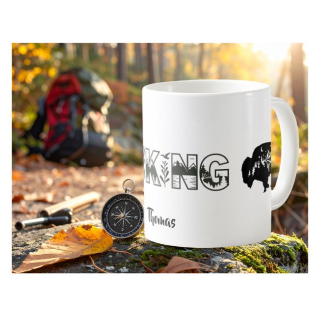 Mug Personalized Name Hiker Nature Buffalo B&W (Créateur téléchargé)