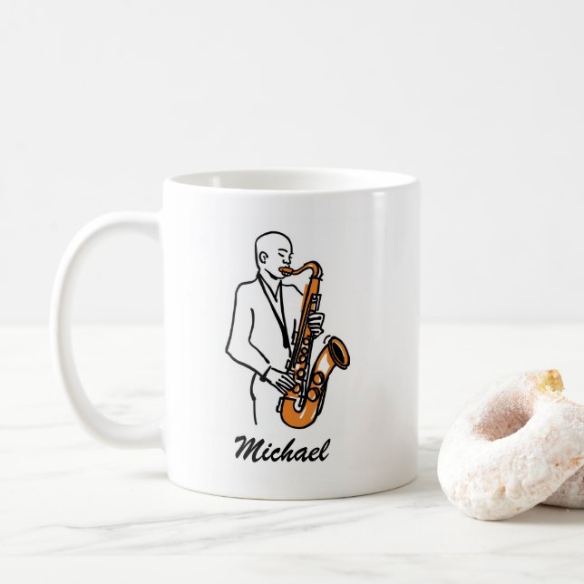 Mug Personalized Name Saxophone Player – Music Lover (Avec donut)