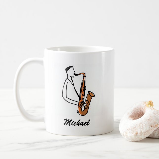 Mug Personalized Name Saxophone Player – Music Lover (Avec donut)