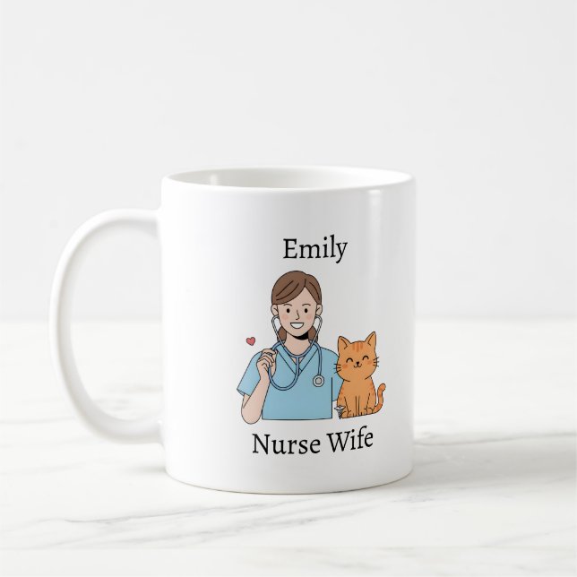 Mug Personalized Nurse Cat Cute RN Gift with Name (Gauche)