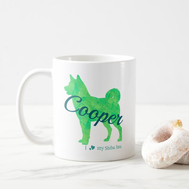 Mug Personalized Pastel Green Color Shiba Inu Dog 柴犬 (Avec donut)