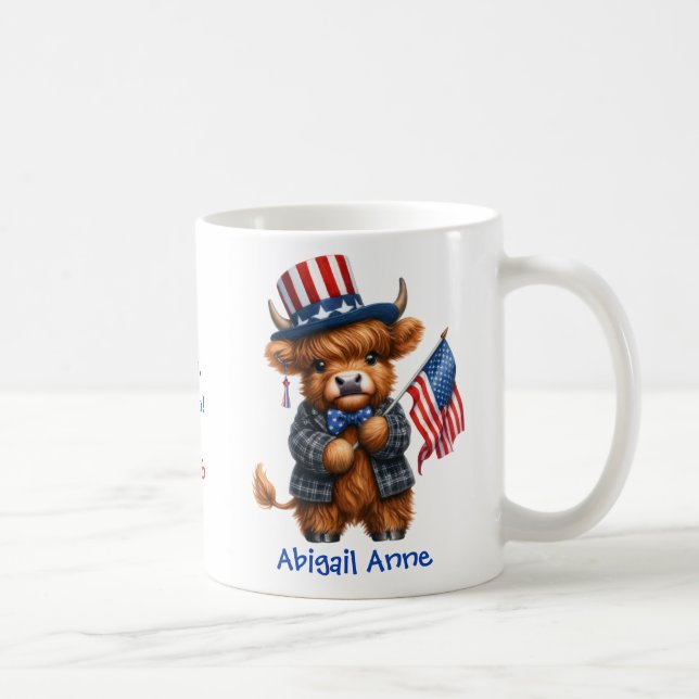 Mug Personalized Patriotic Baby Highland Cow (Droite)