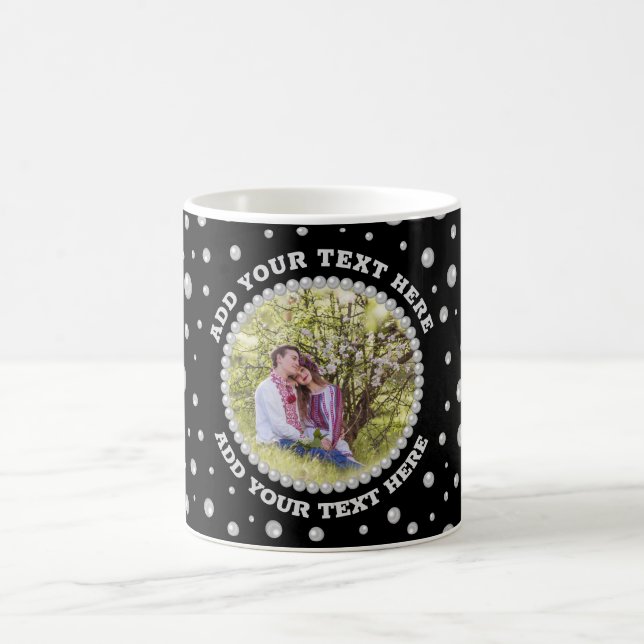 Mug Personalized Photo with Pearls Circle on Black (Centre)