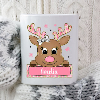 Mug Personalized Pink Christmas Reindeer Xmas Present
