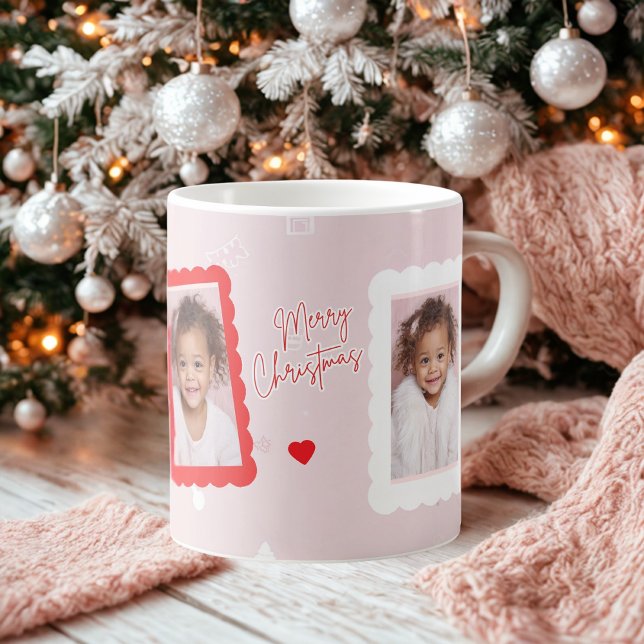 Mug Personalized Pink Merry Christmas Photo | Fa La La (Créateur téléchargé)