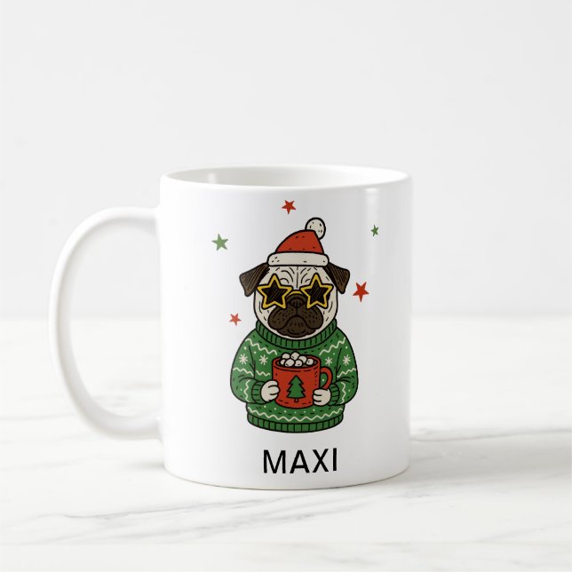 Mug Personalized Pug Dog Christmas (Gauche)