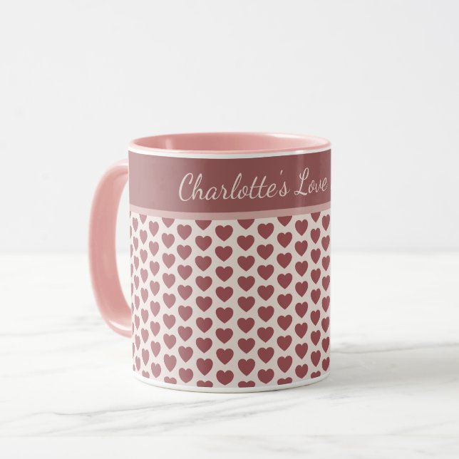 Mug Personalized Retro Hearts Pink Burgundy (Devant gauche)