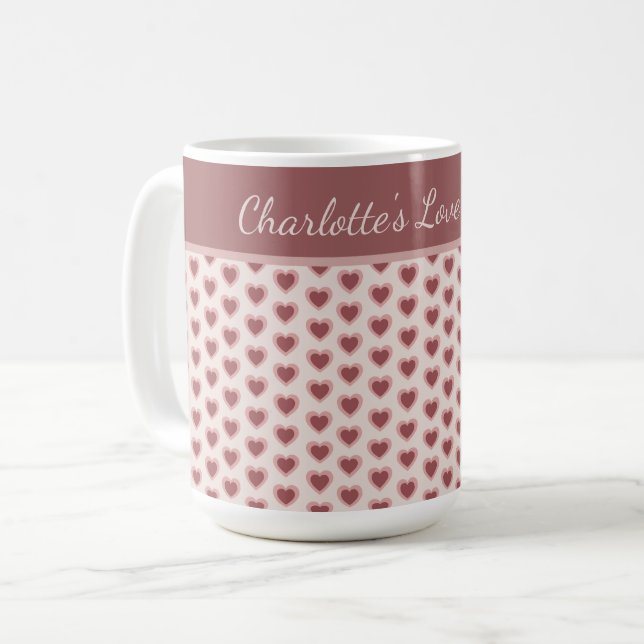 Mug Personalized Retro Hearts Pink Burgundy (Devant gauche)