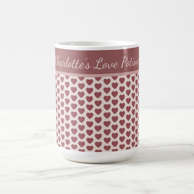 Mug Personalized Retro Hearts Pink Burgundy (Centre)