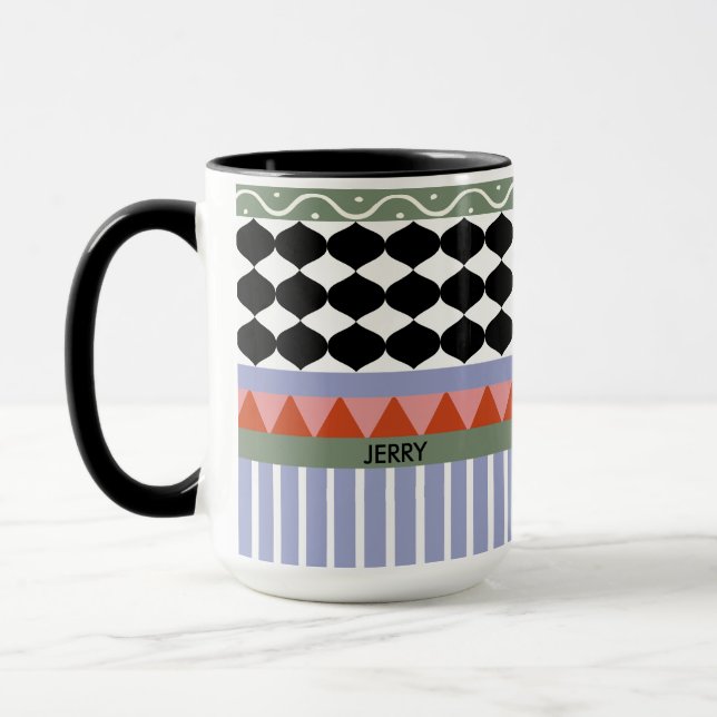Mug Personalized sage green geometric pattern (Gauche)