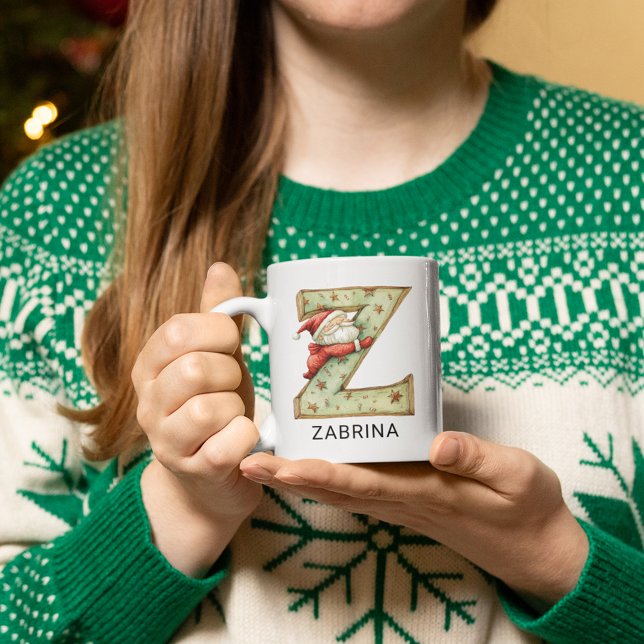 Mug Personalized Santa Christmas Monogram Initial Z (Personalized Santa Christmas Monogram Initial Z Coffee Mug)