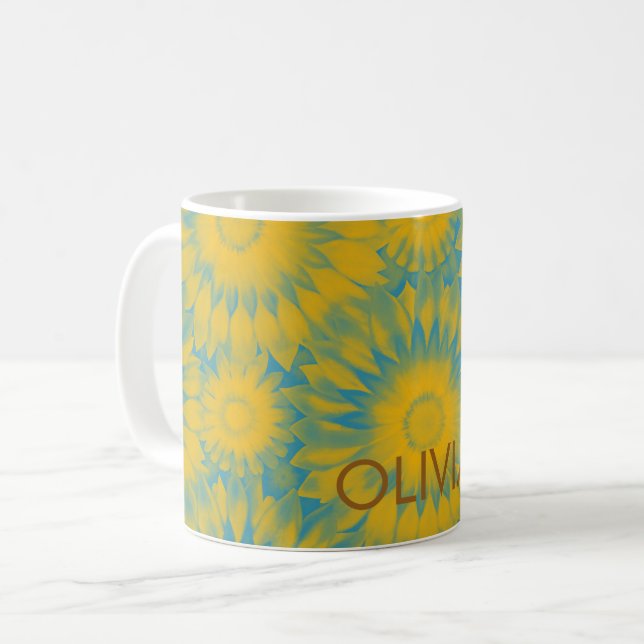 Mug Personalized Vibrant Sunflower Tie-Dye Art (Devant gauche)