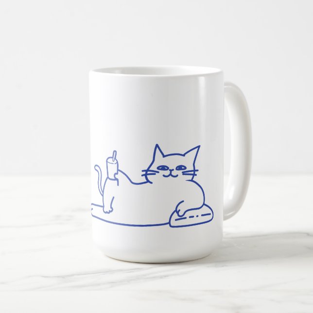 Mug Personnage de chat blanc mignon drôle doodle (Devant droit)