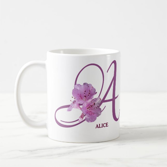 Mug Personnalisable Alice nom rose rose rose floral mi (Gauche)